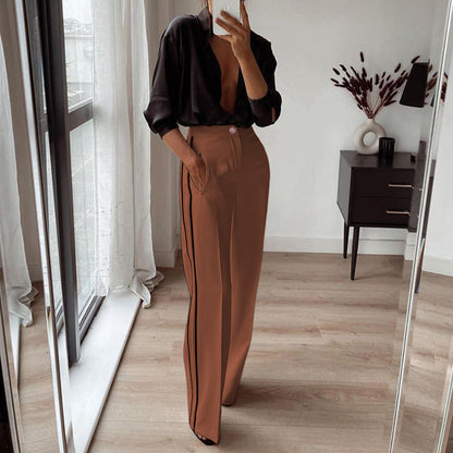 Pantalones rectos casuales de color contrastante de moda para mujer