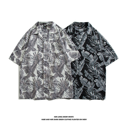 Camisa informal vintage hawaiana con estampado de pequeñas flores para hombre