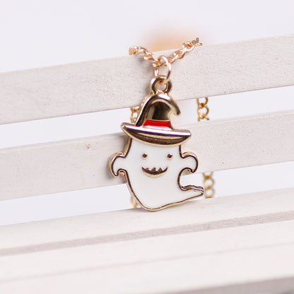 Collar con colgante de fantasma y sombrero de Halloween para mujer