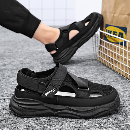 Sandales plates Velcro pour hommes, chaussures de plage décontractées, semelle en caoutchouc synthétique