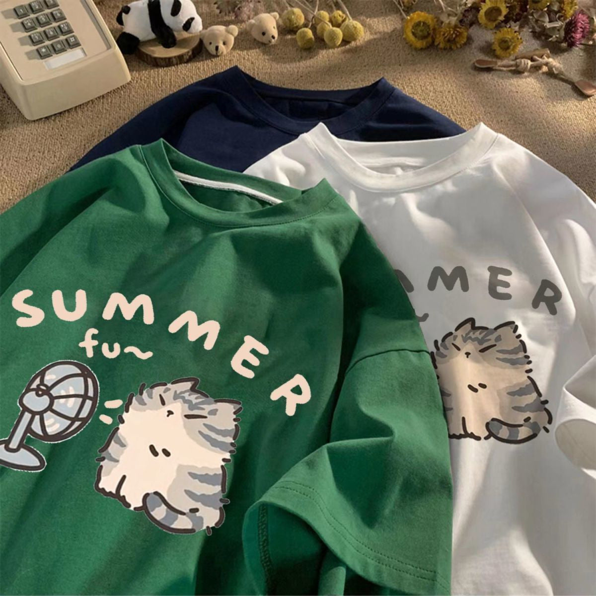 Camiseta informal de manga corta con estampado de dibujos animados para mujer