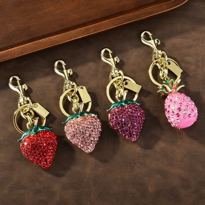 Fashion Rhinestone Strawberry Pineapple Pendant Metal Keychain