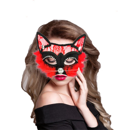 Halloween Lace Animal Cat Diamond Half Face Mask