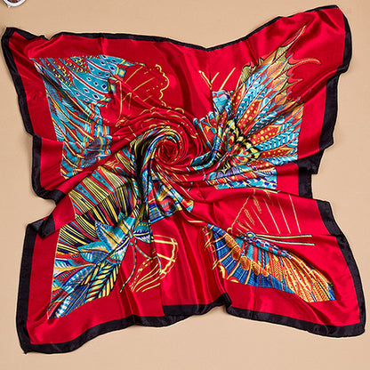 Bufanda de seda cuadrada grande con estampado floral para mujer, accesorio elegante