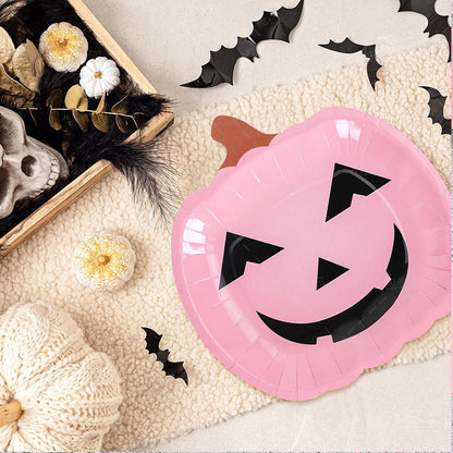 Halloween Pink Smiley Pumpkin 9 Inch Irregular Paper Plate