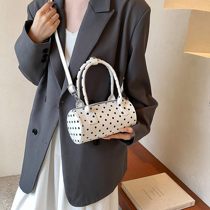 Bolso de mano cilíndrico con estampado de lunares para mujer, bolso de cubo de PU