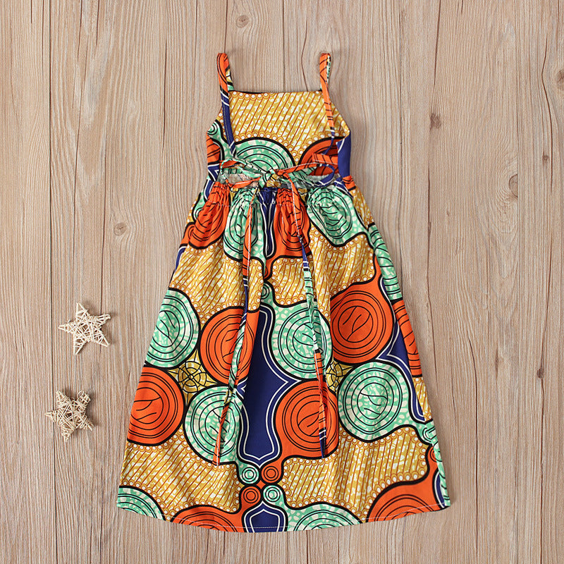 Children Kids Baby Fashion Girls Sleeveless Print Suspender Bohemian Dress