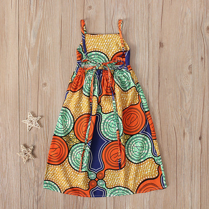 Children Kids Baby Fashion Girls Sleeveless Print Suspender Bohemian Dress