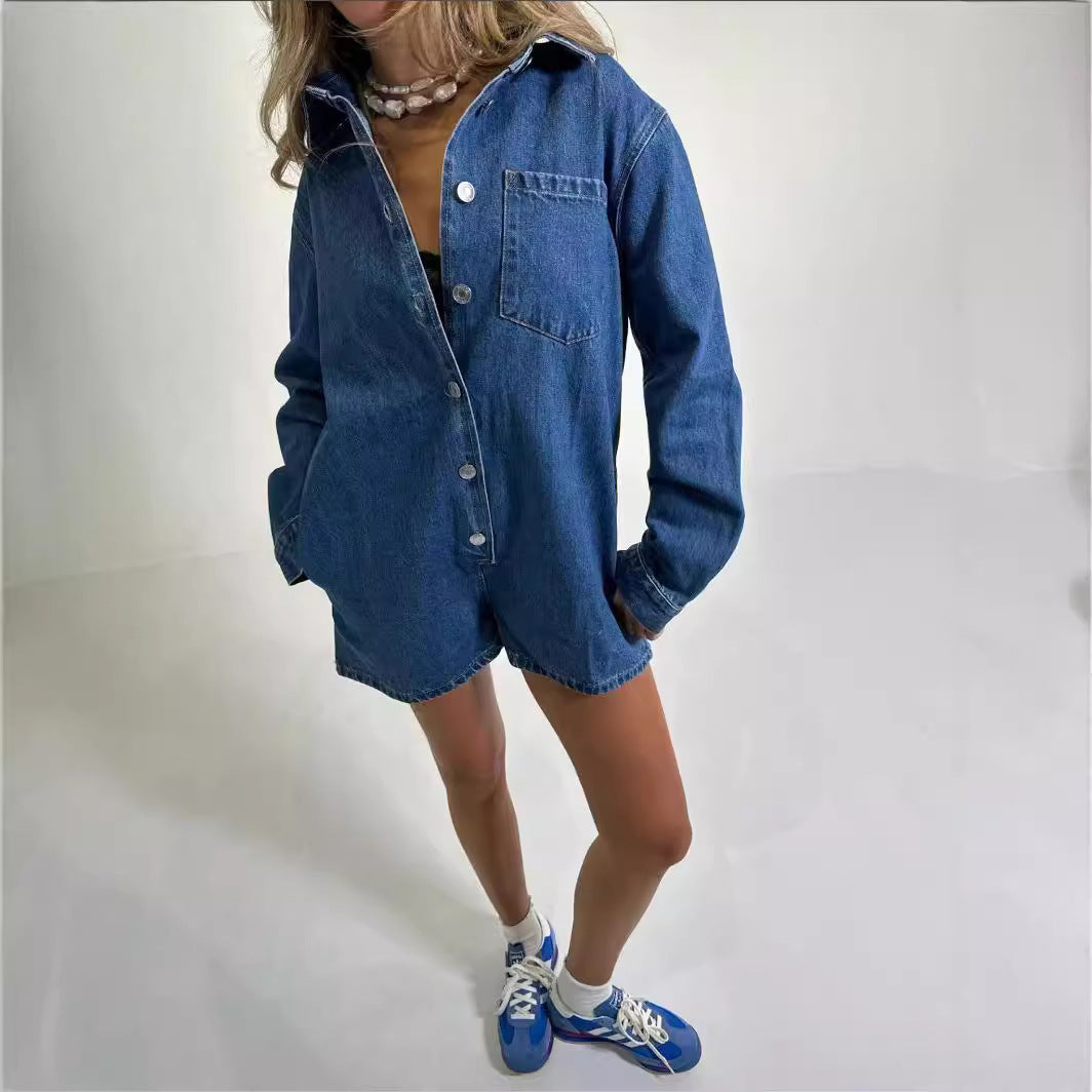 Combinaison en jean décontractée à manches longues pour femme