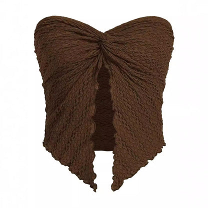 Women Fashion Sexy Solid Color Pleated Split Crop Top