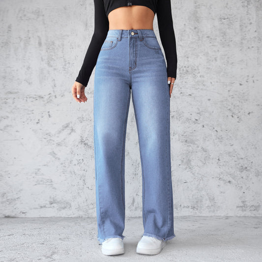 Women Casual Wide-Leg Denim Jeans with High Waist