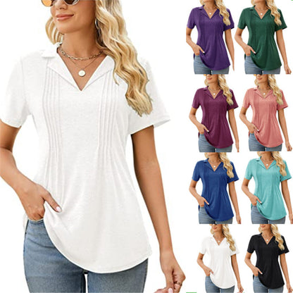 Summer Women Casual V-Neck Short Sleeve Blank T-Shirt