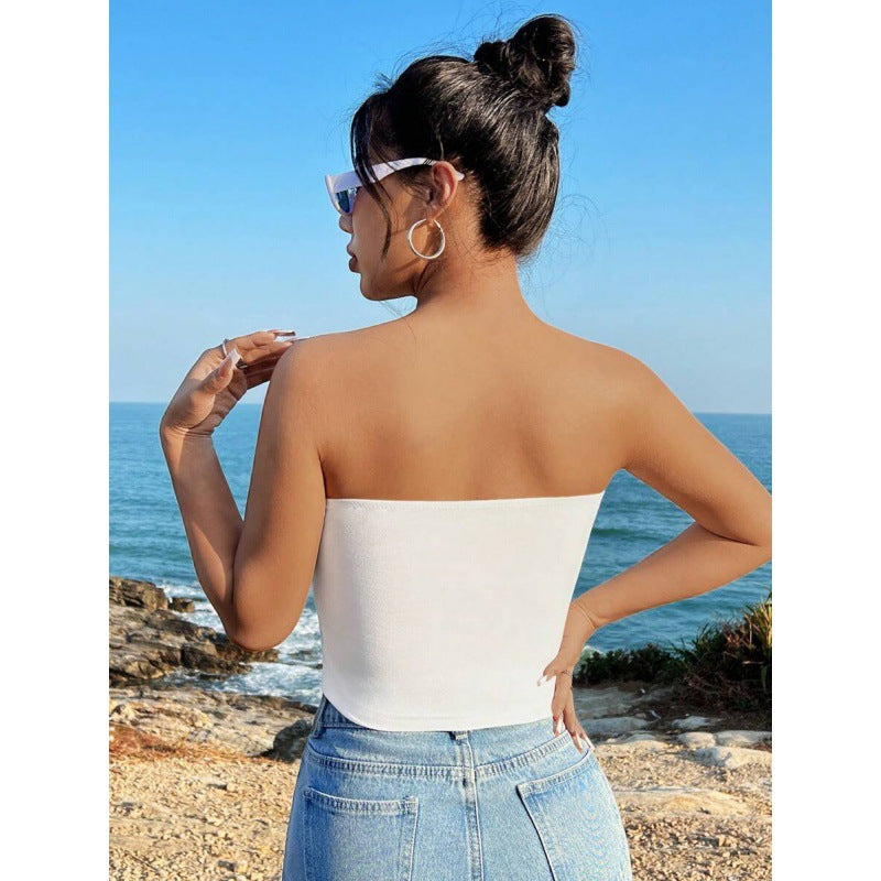 Fashion Women's Cherry Print Distinctive Strapless Top
