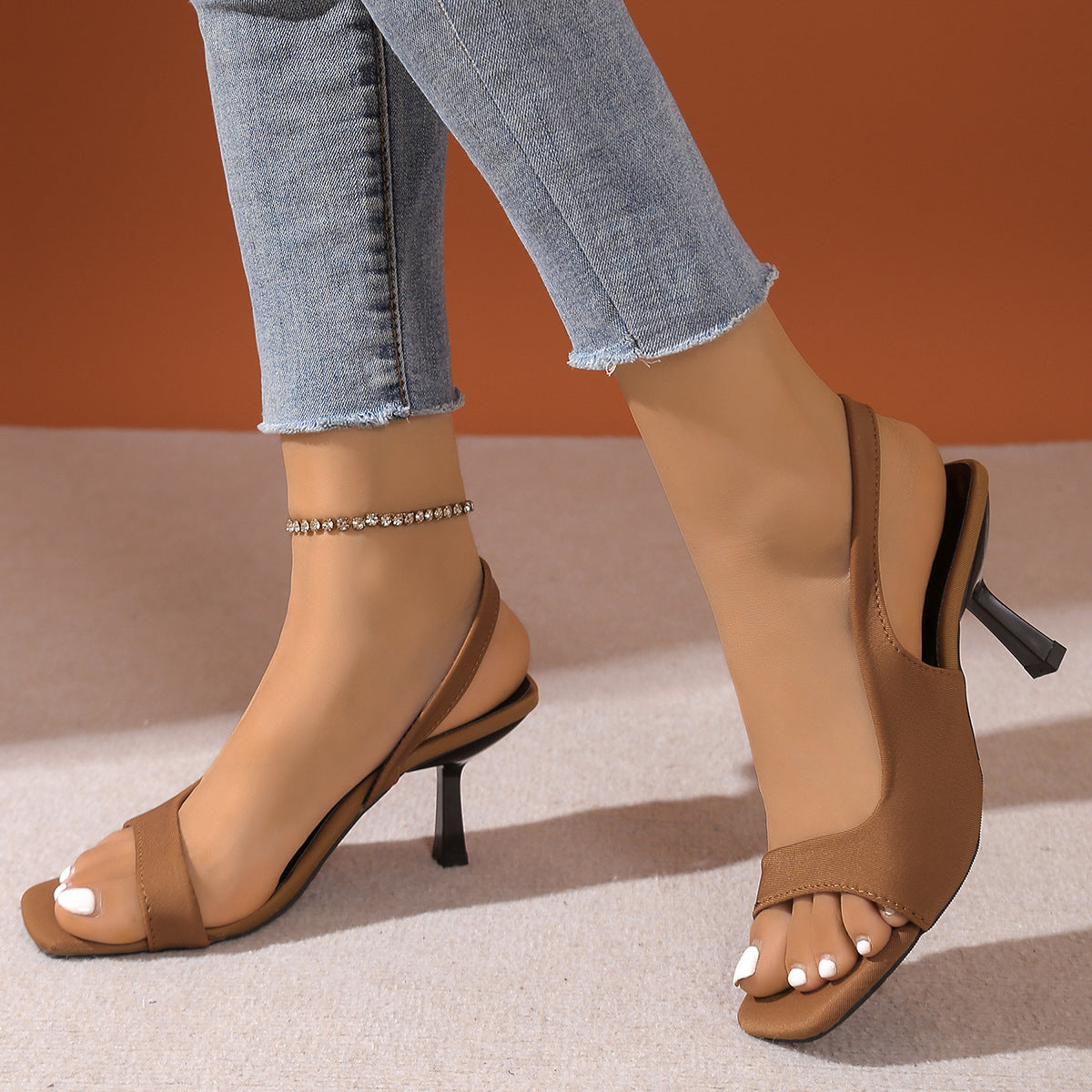 Zapatos de tacón alto con punta cuadrada y color liso para mujer