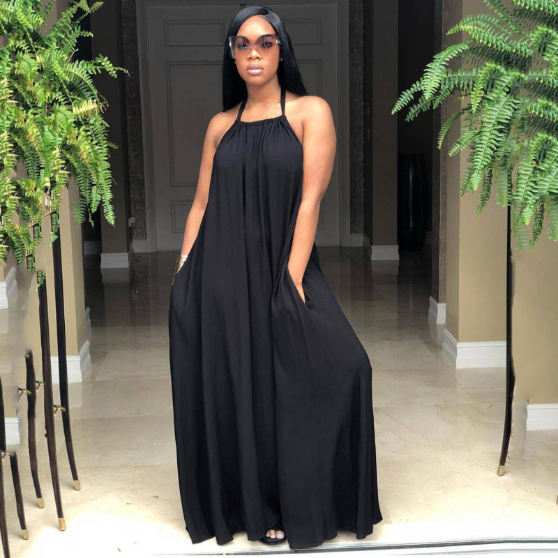 Women's Fashion Boho Halter Neck Sleeveless Loose Maxi Dress
