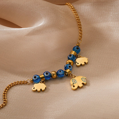 Pulsera con colgante de elefante y cuentas de ojo malvado para mujer