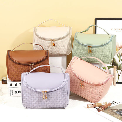 Bolsa de cosméticos sencilla de cuero de color sólido