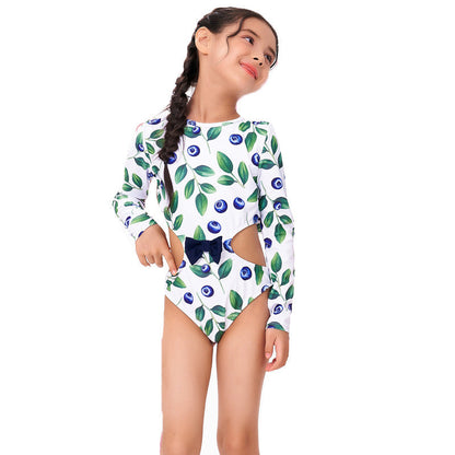 Girl Fashion Blueberries Printed Long-Sleeve Swimwear