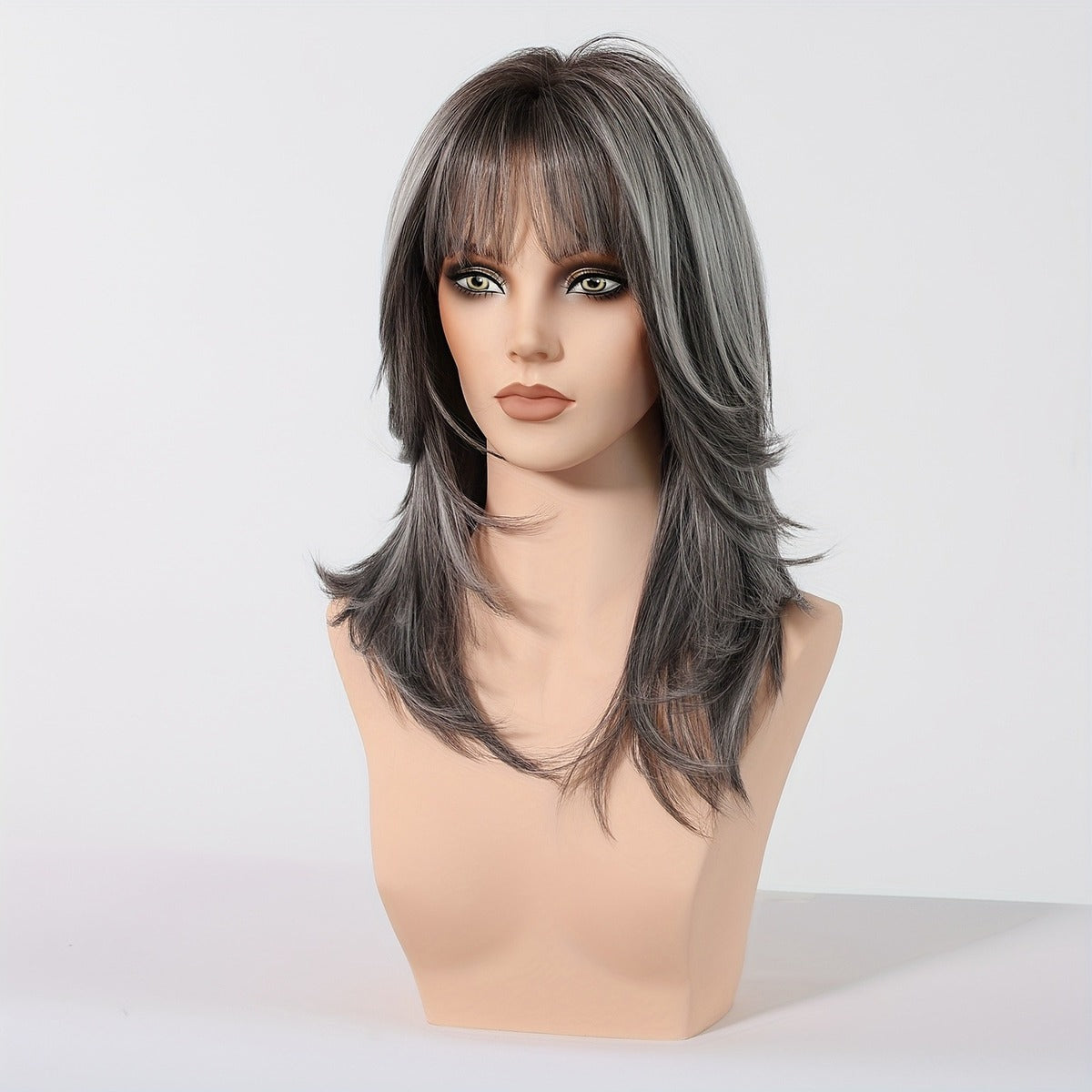 Fashion Stylish Medium Long Wig With Stylish Bang