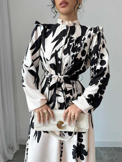 Vestido elegante de manga larga con estampado floral para mujer