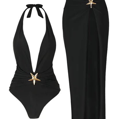 Conjunto de body sexy con cuello halter y espalda descubierta para mujer