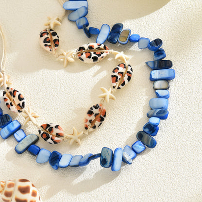Ocean Wind Irregular Gravel Beaded Starfish Shell Sea Necklace