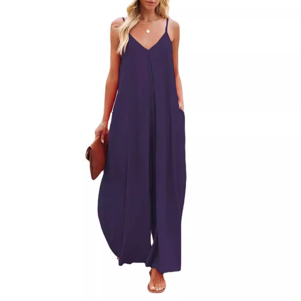Women’s Fashion Casual V-Neck Spaghetti Strap Jumpsuit