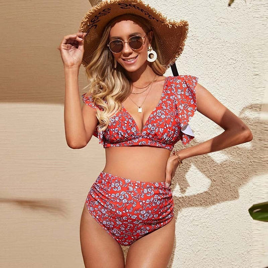 Maillot de bain de maternité deux pièces à imprimé floral à volants