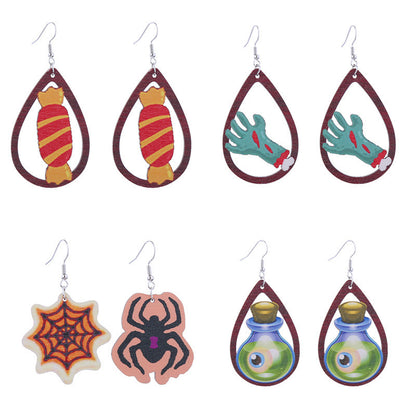 Halloween Women Funny Horror Ghost Witch Wooden Earrings