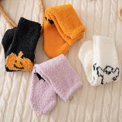 Calcetines unisex de Halloween con diseño de murciélago fantasma y forro polar coral