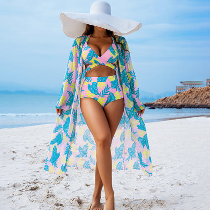 Women Fashion Print Swimsuit Three-Piece Set