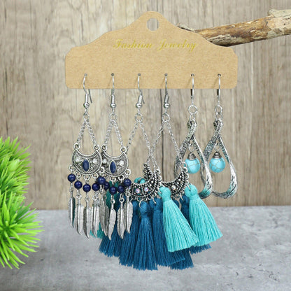 Conjunto de pendientes con borlas creativas retro de estilo étnico bohemio