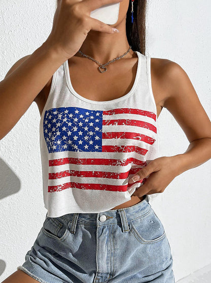 Camiseta sin mangas con estampado de bandera para mujer