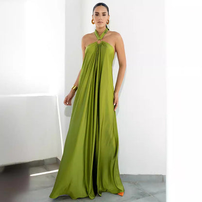 Vestido largo informal de color liso para mujer, para vacaciones