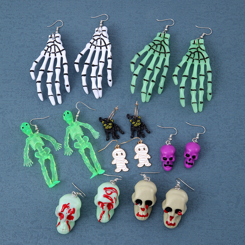 Halloween Women Fashion Exaggerated Resin Skeleton Earrings