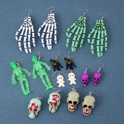 Halloween Women Fashion Exaggerated Resin Skeleton Earrings