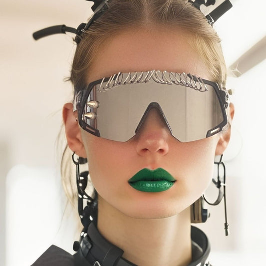 Lunettes de soleil coupe-vent tendance punk cool avec anneau en fer et rivets