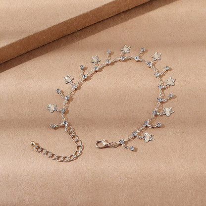 Tobillera con borlas de mariposa y diamantes de imitación bohemios
