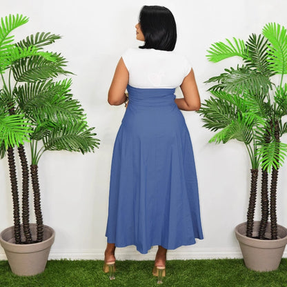 Women Casual Elegant Denim Stitching Color Contrast Dress