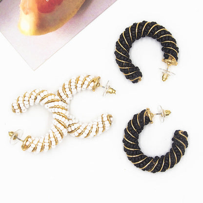Bohemian Alloy Rice Beads C-Shaped Earrings