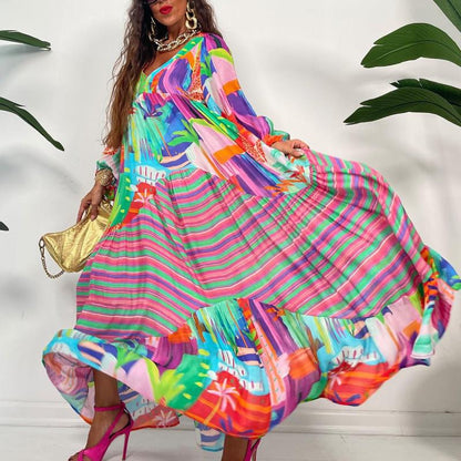 Vestido de manga larga estampado con cuello en V extragrande de Bulk Trade