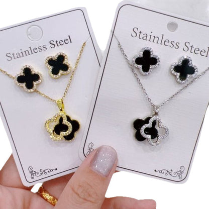 Women Fashion Zircon Necklace Earrings Set