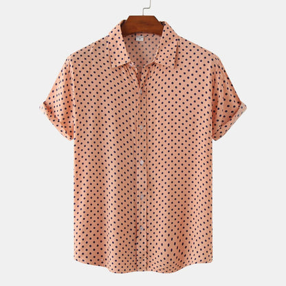 Men Casual Vacation Polka Dot Print Short Sleeve Shirt