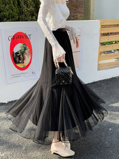 Falda de malla plisada irregular de color sólido elegante y sexy para mujer