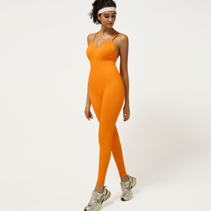 Women Seamless Backless Yoga Jumpsuit with Solid Colors