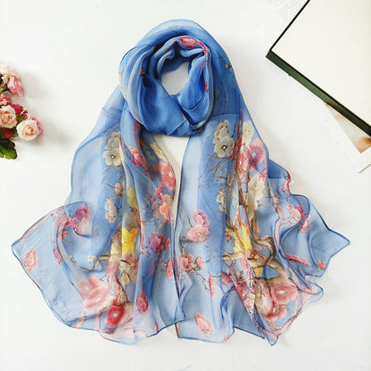 Bufanda con estampado de flor de ciruelo suave de Easide Beach con protector solar de verano