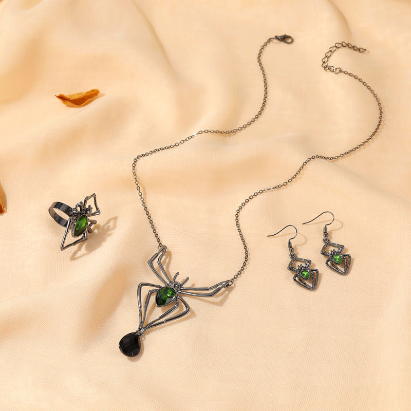 Halloween Women Fashion Exaggerated Retro Green Alloy Necklace