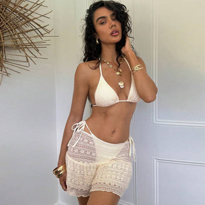 Women Sexy Knitted Swimsuit Three-Piece Set