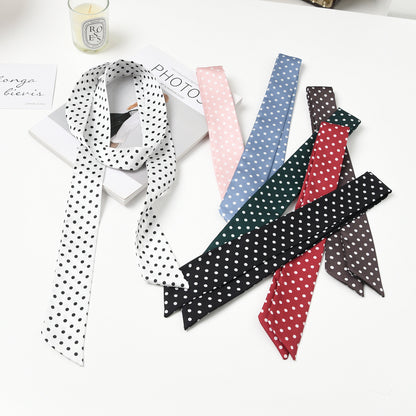 Pañuelo de seda con asa para bolso con estampado de lunares de moda