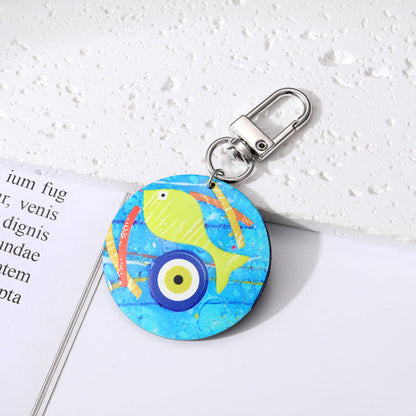 Women Retro Bohemian Round Devil Eye Keychain Set